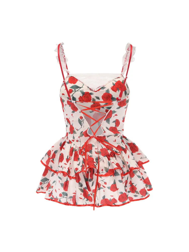 Rose Print Floral Mini Dress
