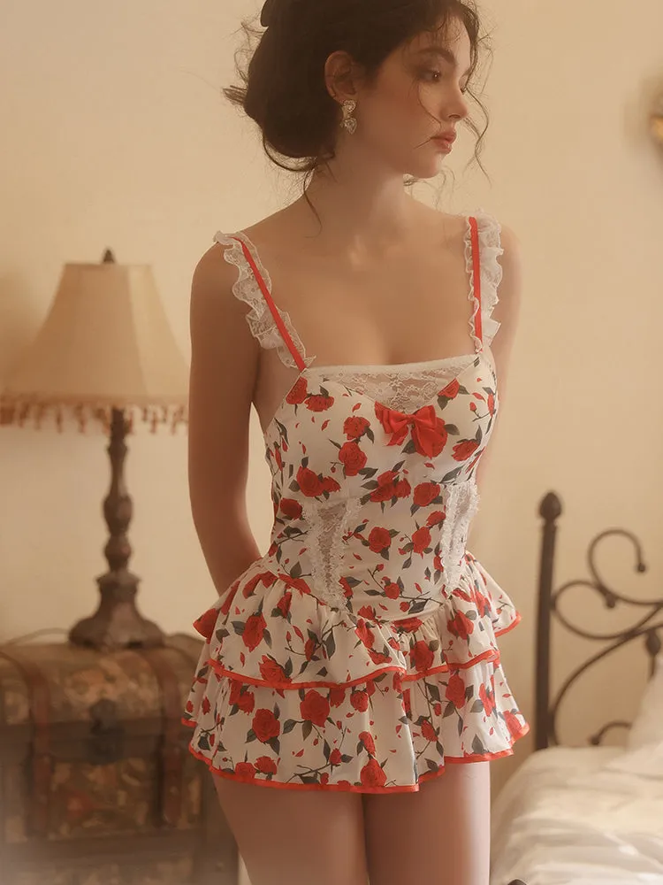 Rose Print Floral Mini Dress