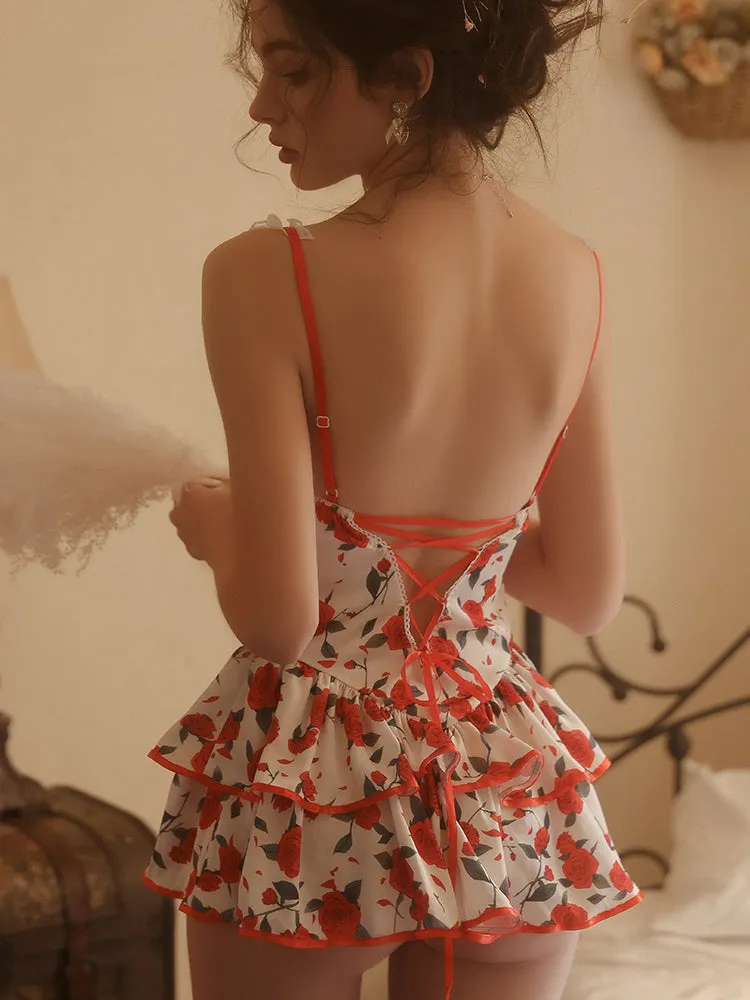 Rose Print Floral Mini Dress