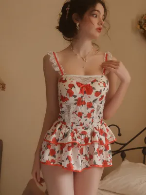 Rose Print Floral Mini Dress