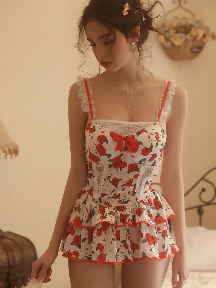 Rose Print Floral Mini Dress