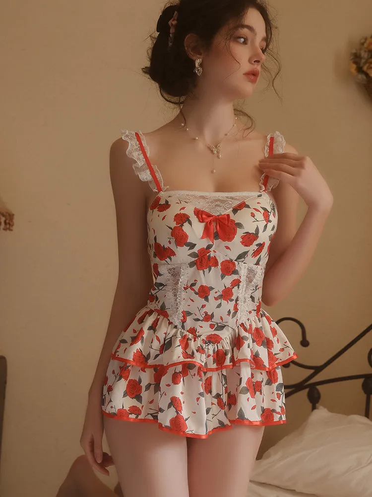 Rose Print Floral Mini Dress