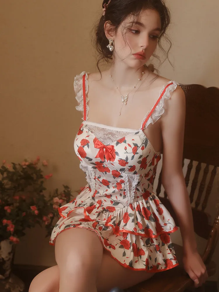 Rose Print Floral Mini Dress