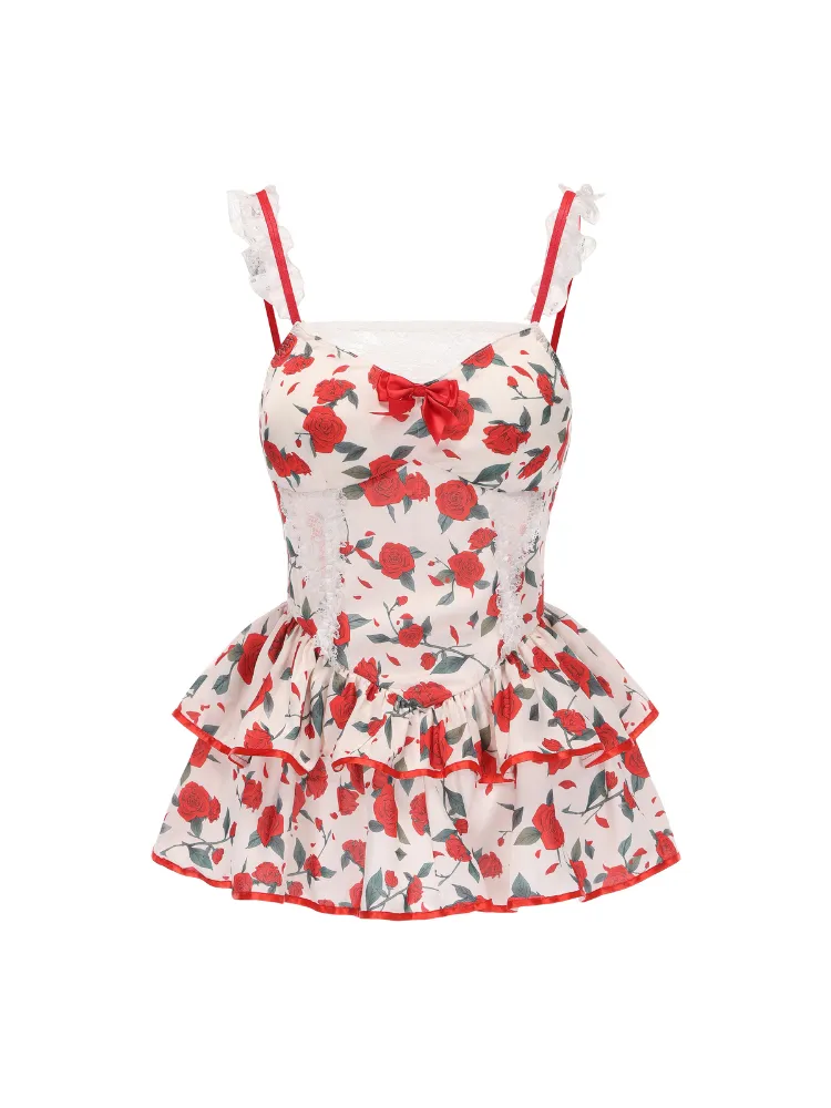 Rose Print Floral Mini Dress