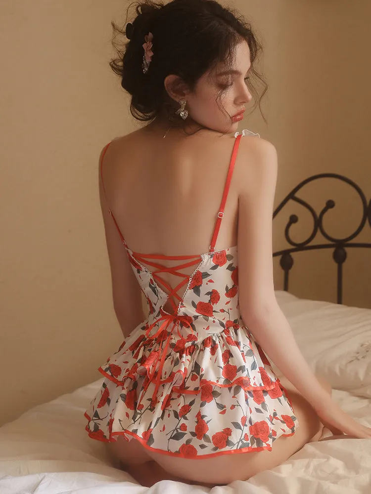 Rose Print Floral Mini Dress