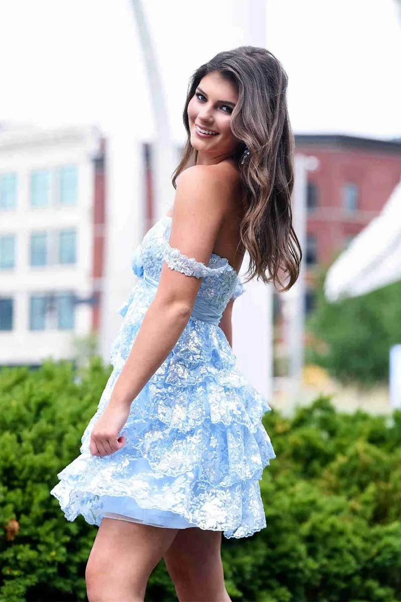 Rosette Sequin Baby Doll Short Party Dresses