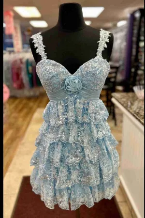 Rosette Sequin Baby Doll Short Party Dresses