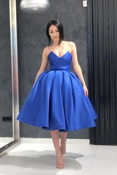 Royal Blue Short Prom Dress Plunging Neckline Ball Gown