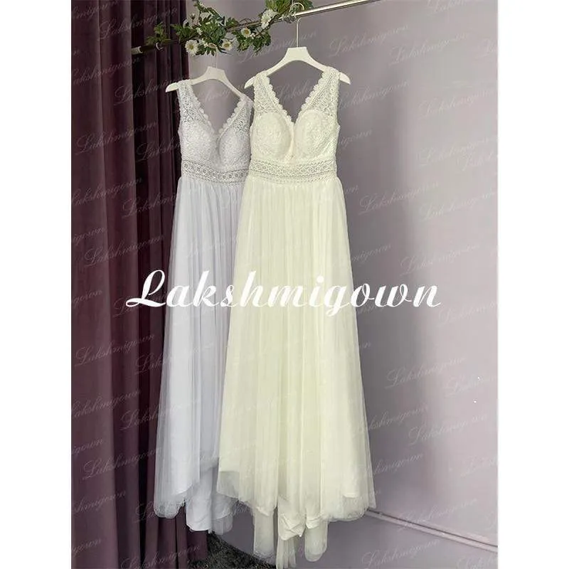 Roycebridal Boho Wedding Dresses 2024 V Neck Beach Lace Bridal Wedding Gowns Elegant Tulle A Line Bridal Dress