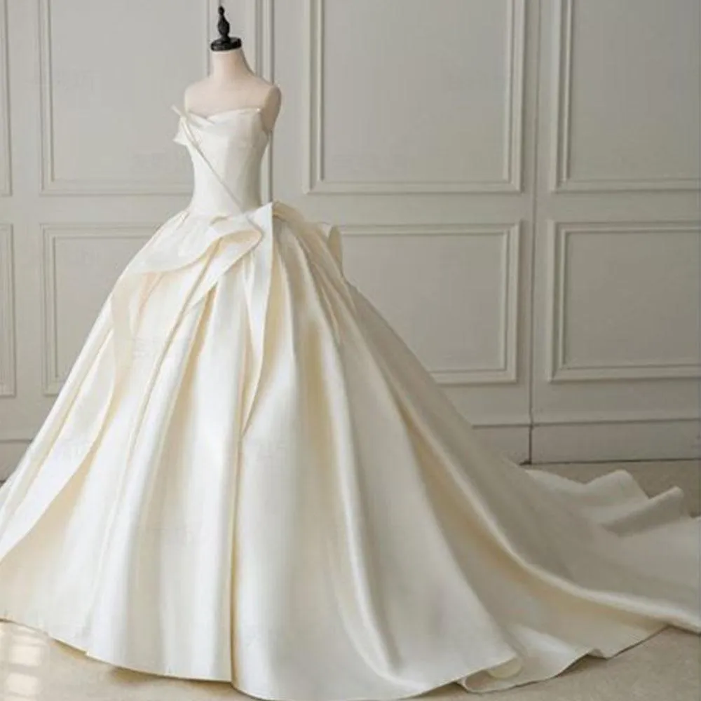 Roycebridal Satin Ball Gown Wedding Dress With Pleat Simple Bridal Gowns