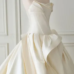 Roycebridal Satin Ball Gown Wedding Dress With Pleat Simple Bridal Gowns