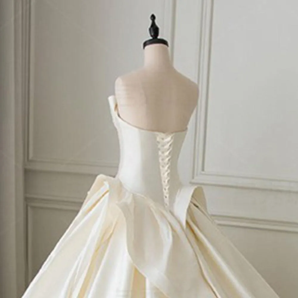 Roycebridal Satin Ball Gown Wedding Dress With Pleat Simple Bridal Gowns