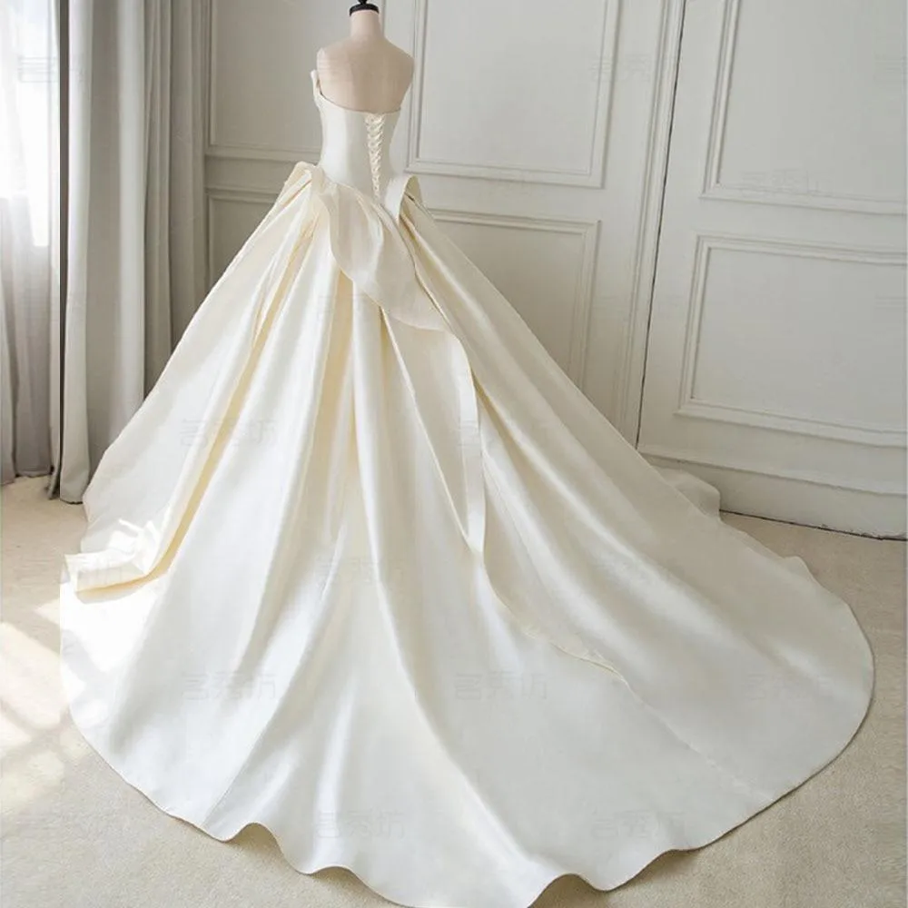 Roycebridal Satin Ball Gown Wedding Dress With Pleat Simple Bridal Gowns