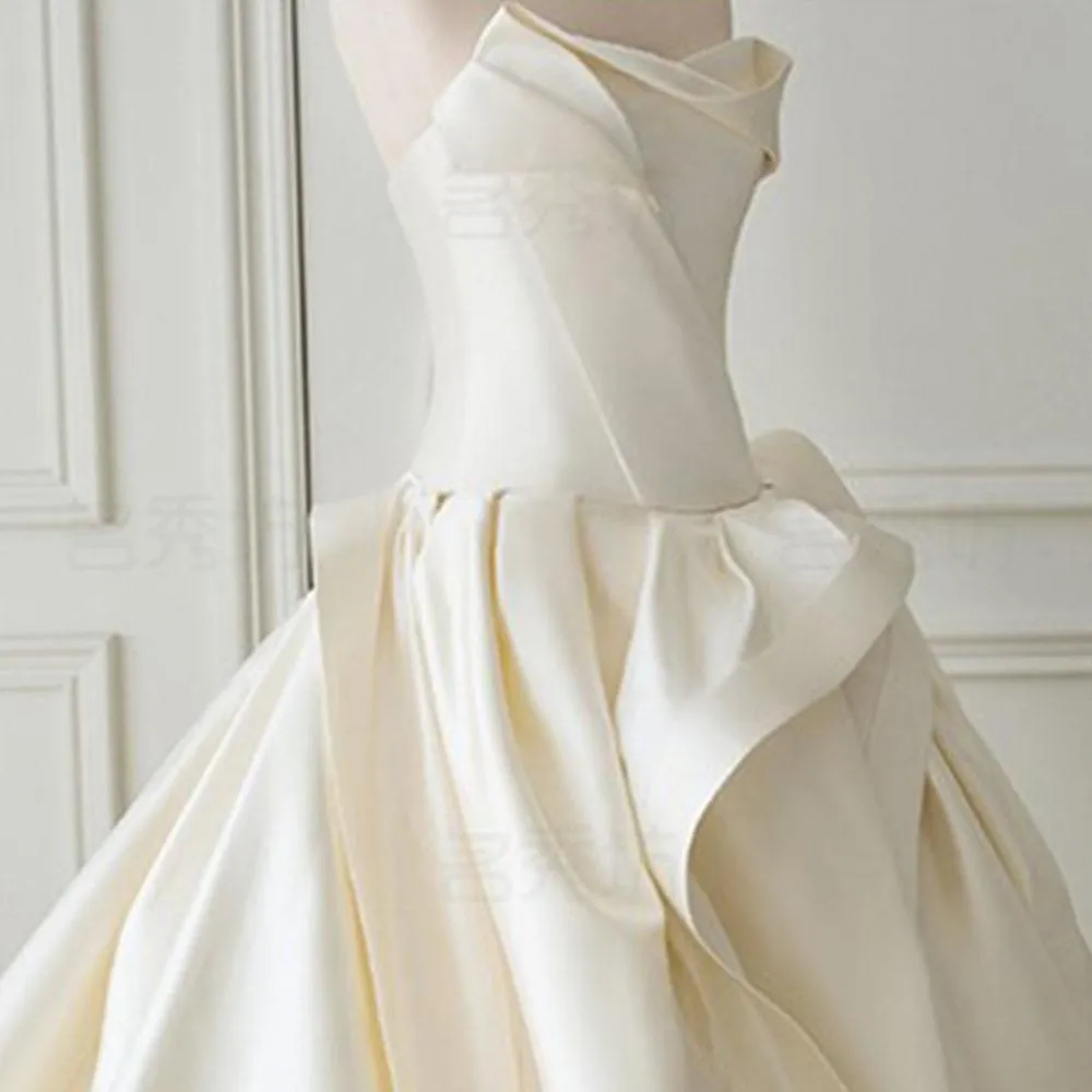 Roycebridal Satin Ball Gown Wedding Dress With Pleat Simple Bridal Gowns
