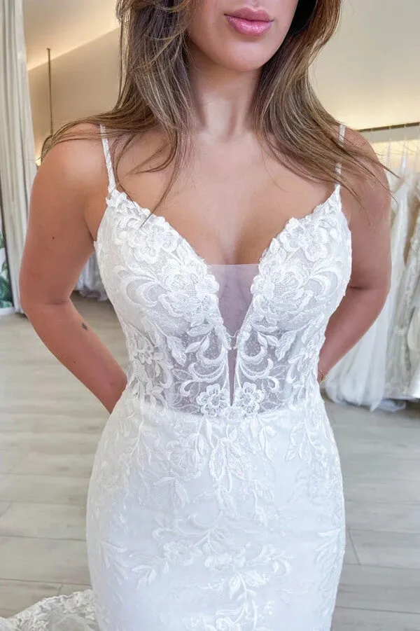 Roycebridal Tulle Mermaid V-neck Lace Appliques Wedding Dresses, Bridal Gown, MW927