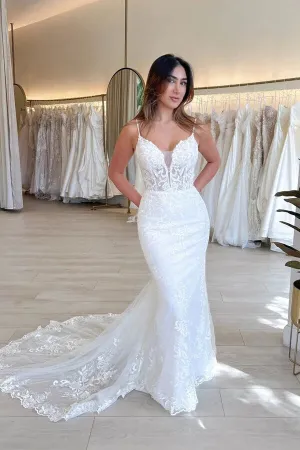 Roycebridal Tulle Mermaid V-neck Lace Appliques Wedding Dresses, Bridal Gown, MW927