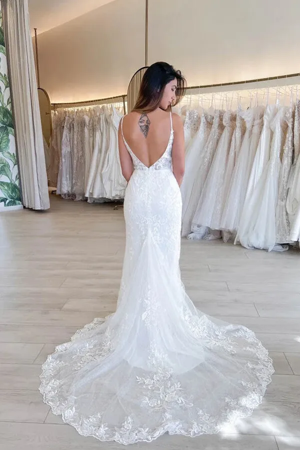 Roycebridal Tulle Mermaid V-neck Lace Appliques Wedding Dresses, Bridal Gown, MW927