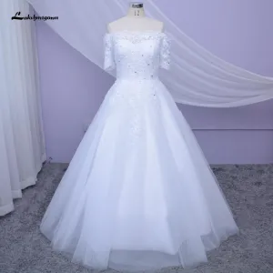 Roycebridal White Wedding Dress Plus Size Lace Appliques
