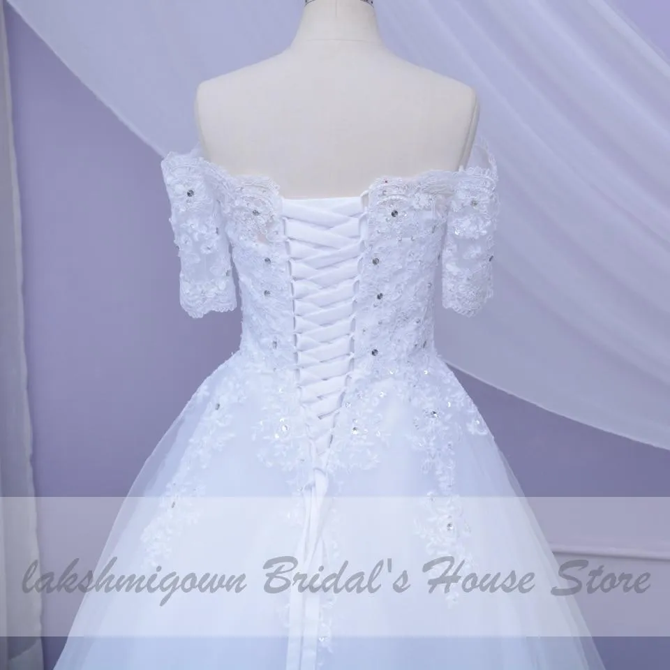 Roycebridal White Wedding Dress Plus Size Lace Appliques