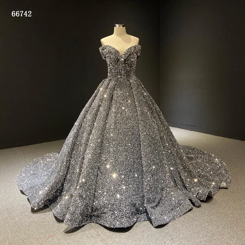 RSM66742-1 Off Shoulder Sequin Luxurious High Quality Women Ball Gown Evening Dress