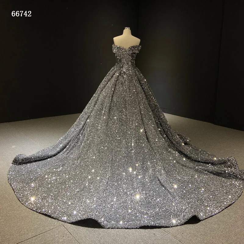 RSM66742-1 Off Shoulder Sequin Luxurious High Quality Women Ball Gown Evening Dress