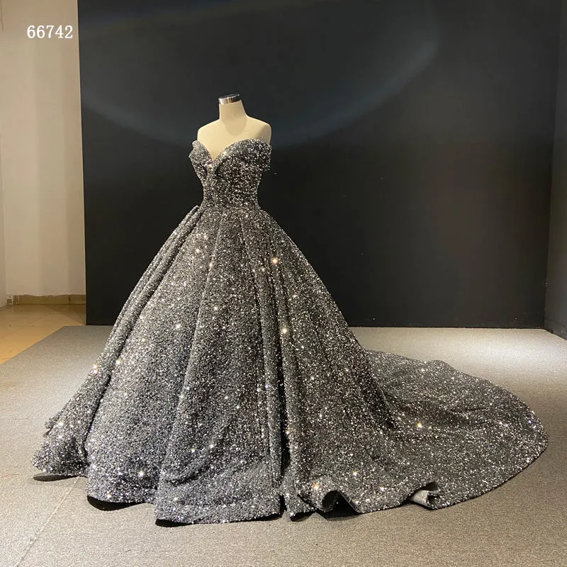 RSM66742-1 Off Shoulder Sequin Luxurious High Quality Women Ball Gown Evening Dress