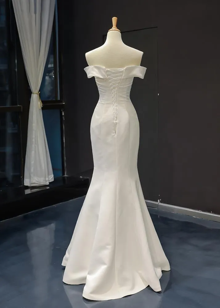 RSM66833 boat neck off shoulder luxury wedding white ball gown luxury ball gown mermaid wedding dress
