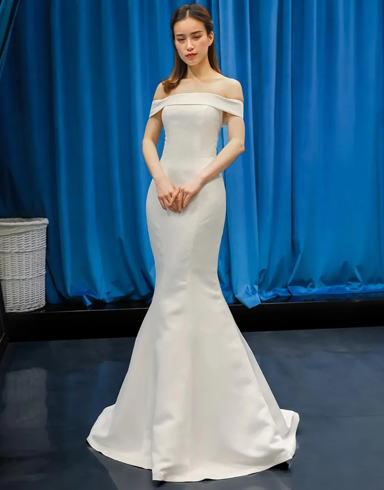 RSM66833 boat neck off shoulder luxury wedding white ball gown luxury ball gown mermaid wedding dress