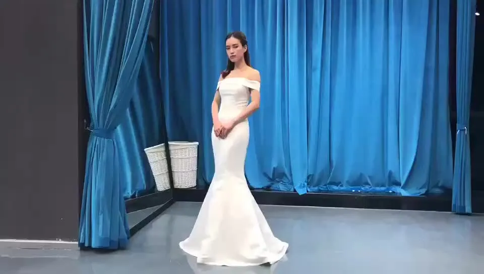 RSM66833 boat neck off shoulder luxury wedding white ball gown luxury ball gown mermaid wedding dress