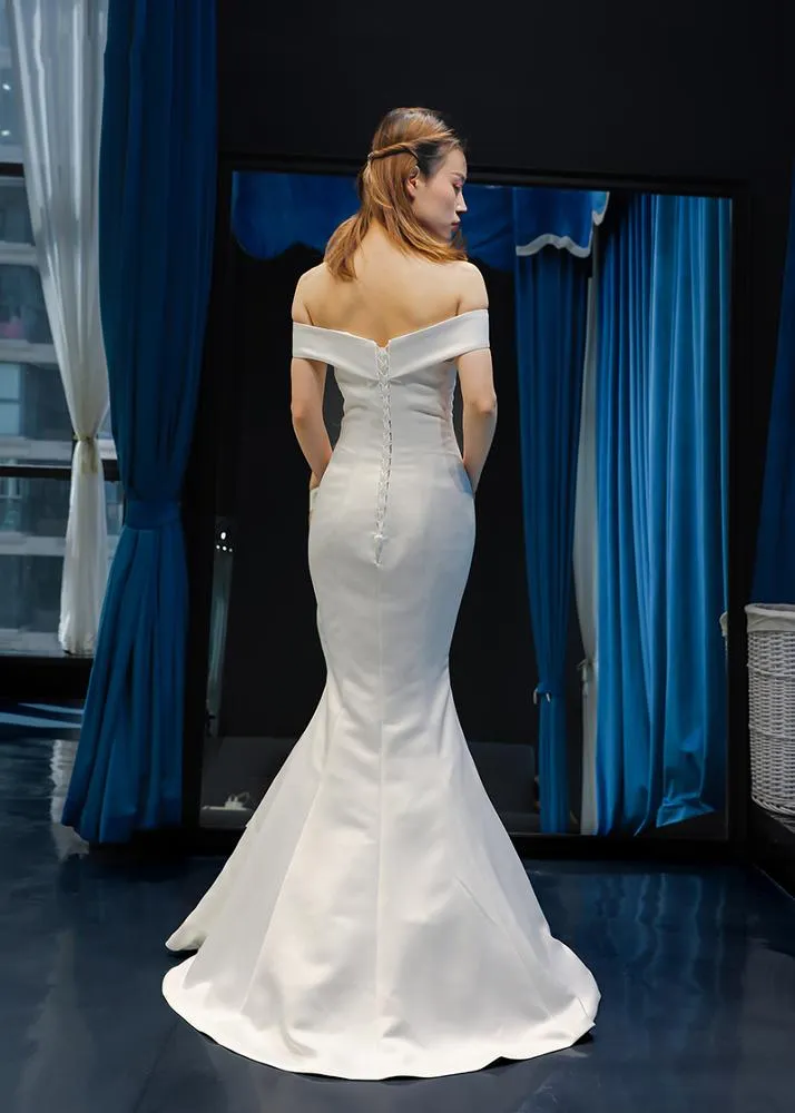 RSM66833 boat neck off shoulder luxury wedding white ball gown luxury ball gown mermaid wedding dress