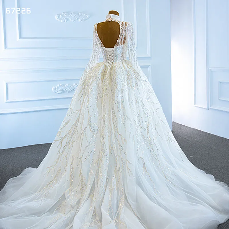 RSM67226 White Luxury Wedding Dress Bridal Gown Long Sleeve Wedding Dress