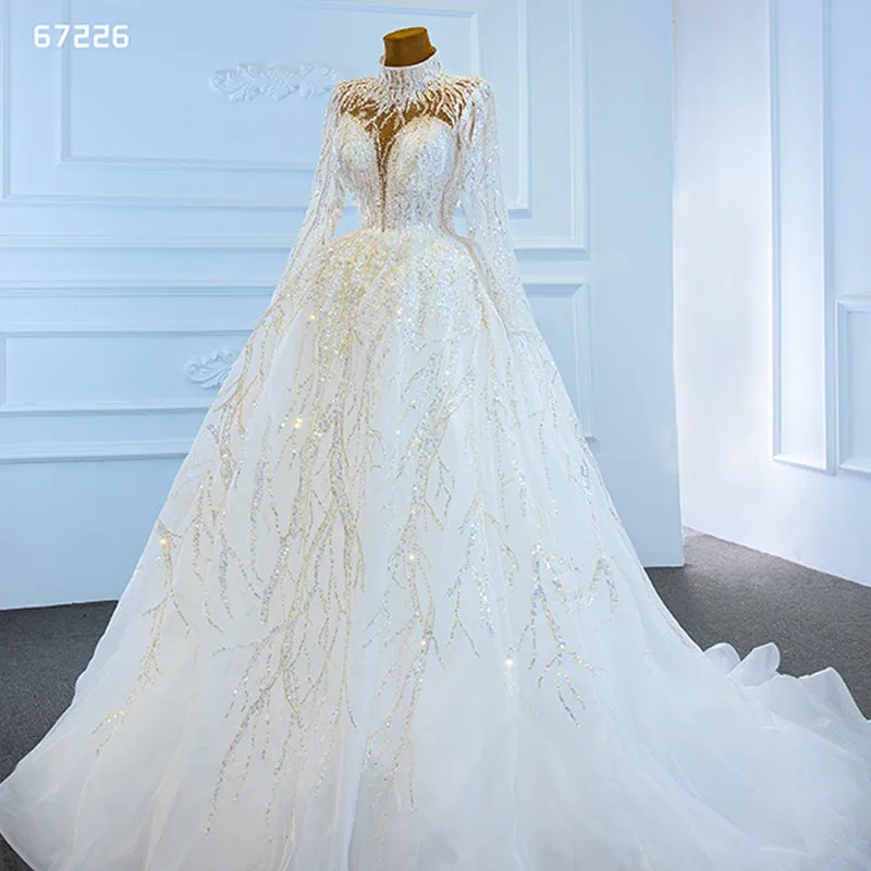 RSM67226 White Luxury Wedding Dress Bridal Gown Long Sleeve Wedding Dress