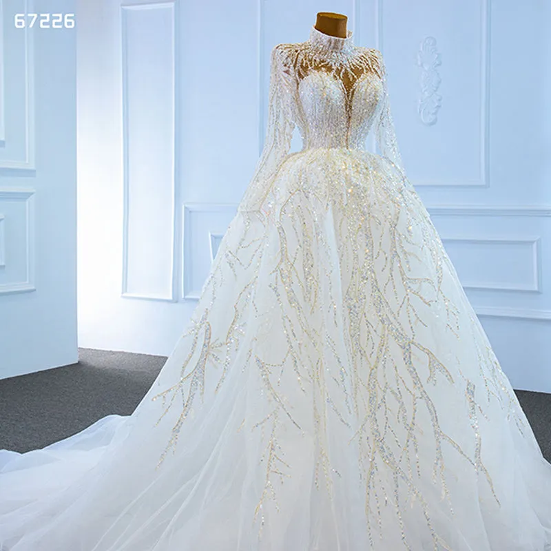RSM67226 White Luxury Wedding Dress Bridal Gown Long Sleeve Wedding Dress