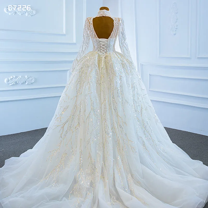 RSM67226 White Luxury Wedding Dress Bridal Gown Long Sleeve Wedding Dress