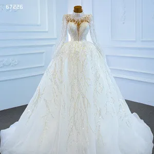 RSM67226 White Luxury Wedding Dress Bridal Gown Long Sleeve Wedding Dress