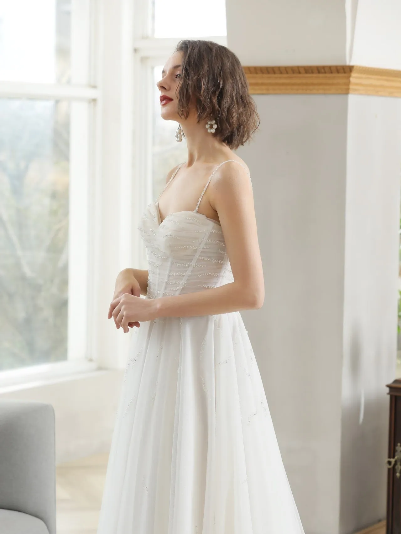 Ruched Bodice with Pearl Detailing A-Line Wedding Dress Avery