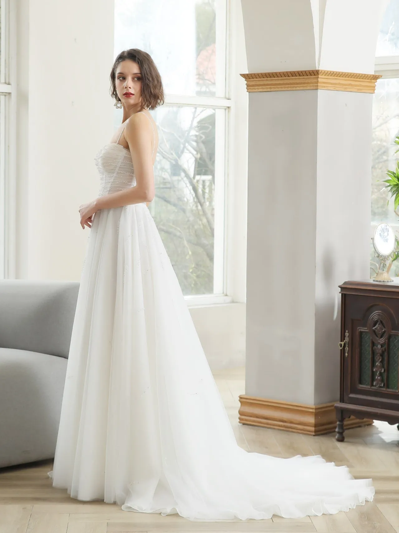 Ruched Bodice with Pearl Detailing A-Line Wedding Dress Avery