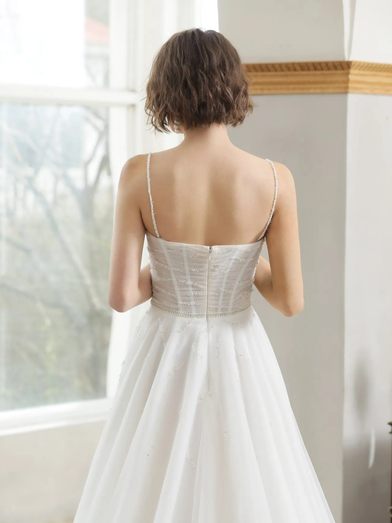 Ruched Bodice with Pearl Detailing A-Line Wedding Dress Avery