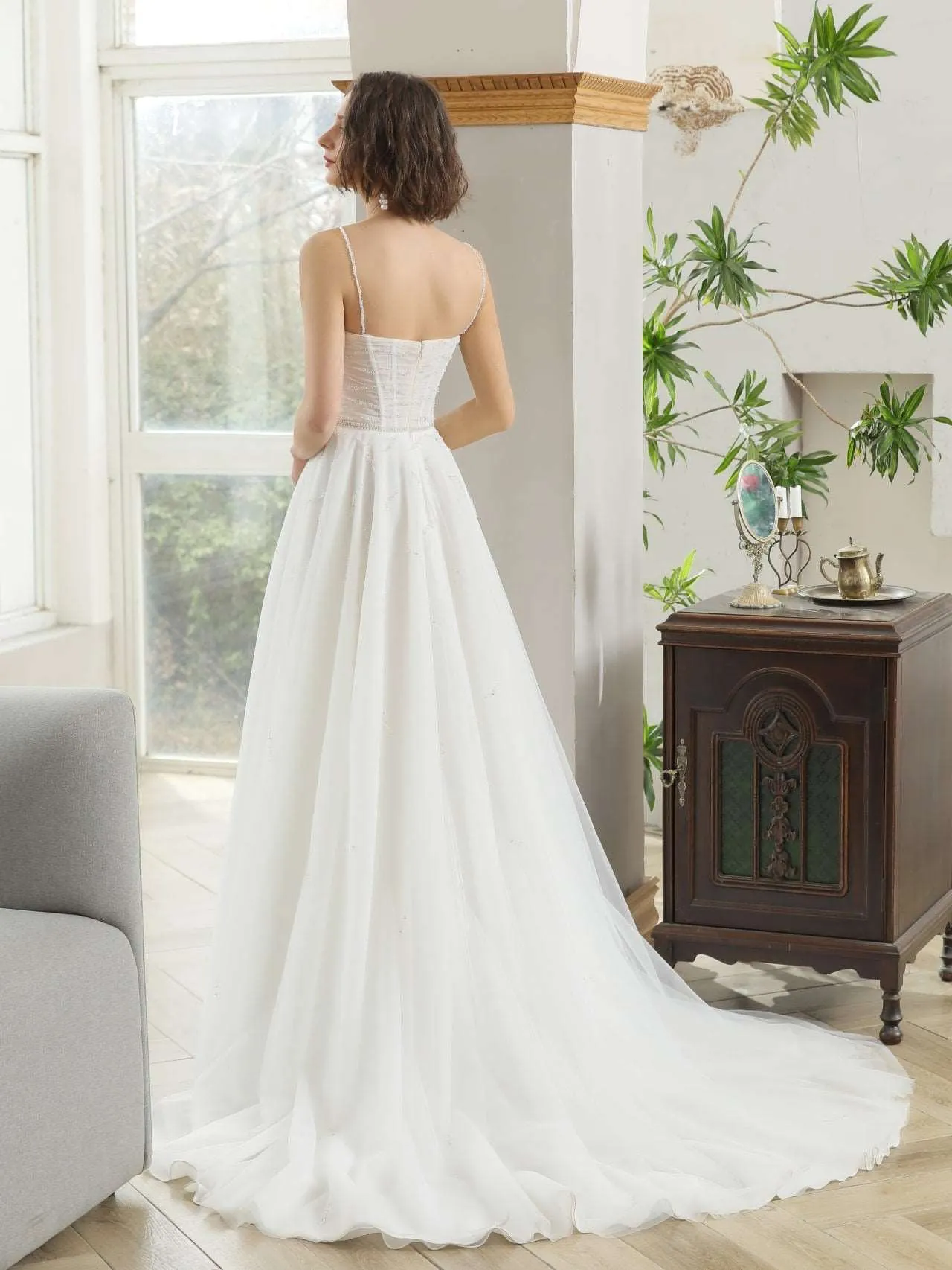 Ruched Bodice with Pearl Detailing A-Line Wedding Dress Avery