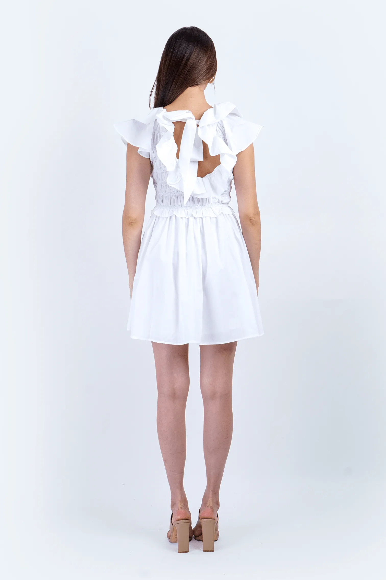 Ruffle Shoulder White Mini Dress