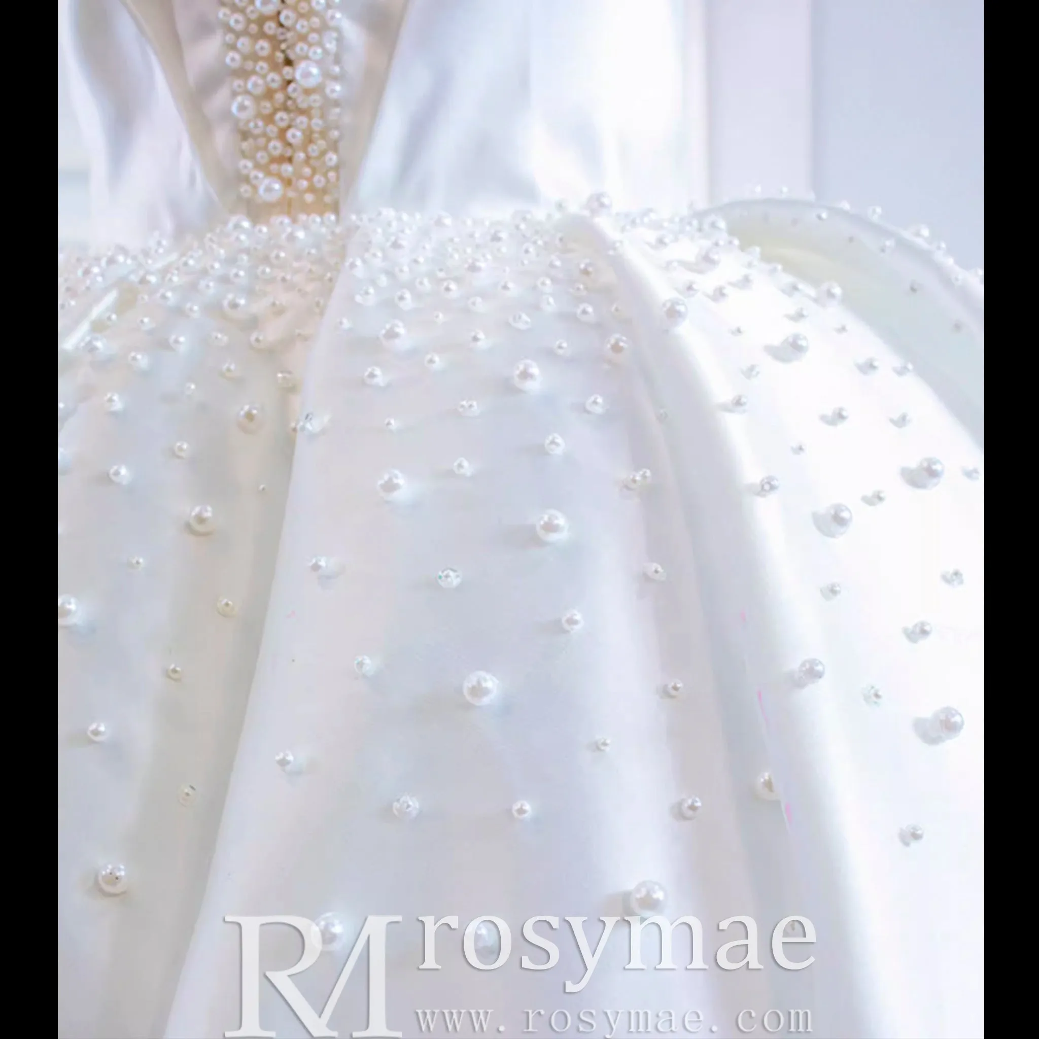 Satin Ball Gown Off the Shoulder Wedding Dress with Pearls