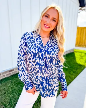 Satin Button Down Animal Print Shirt