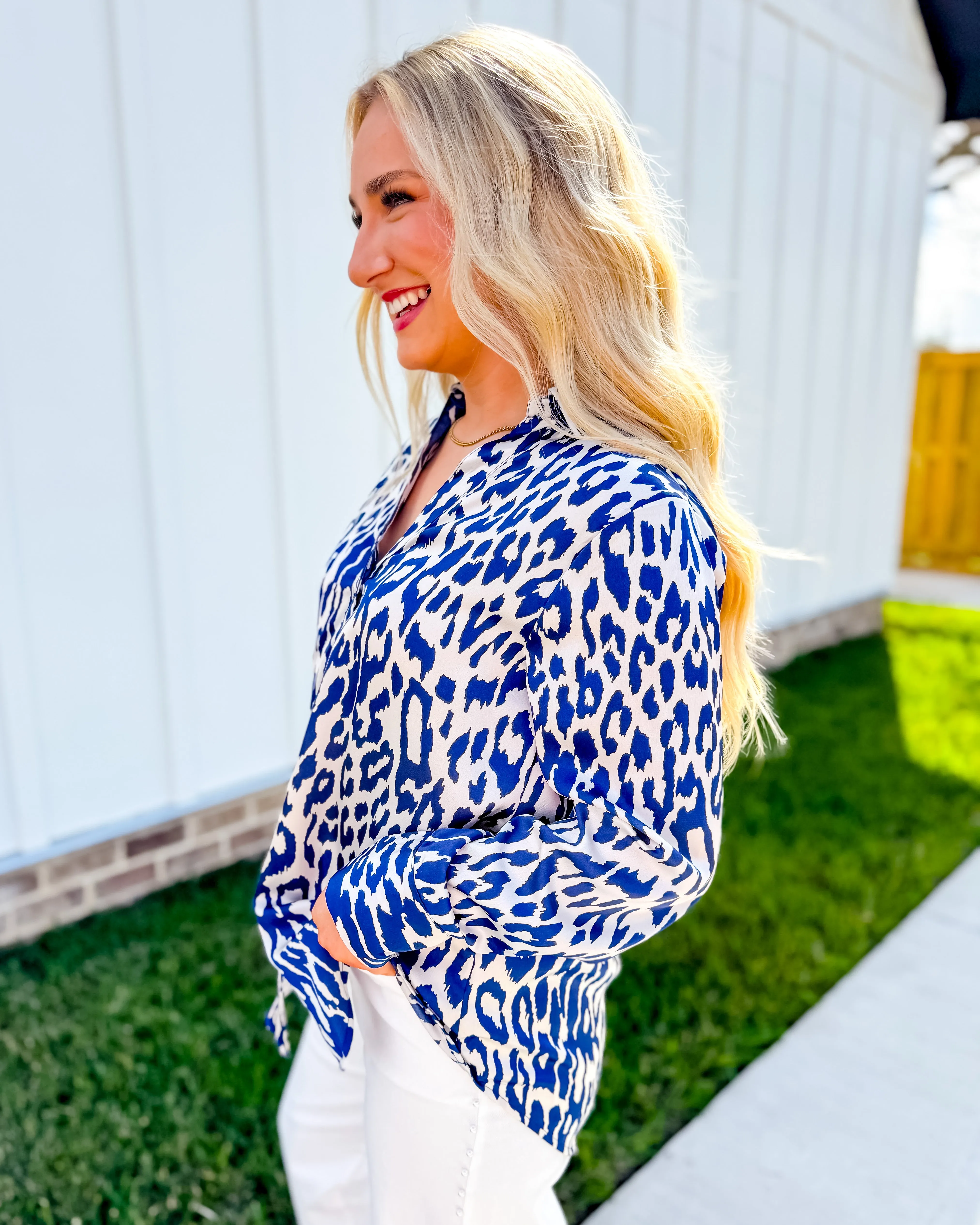Satin Button Down Animal Print Shirt