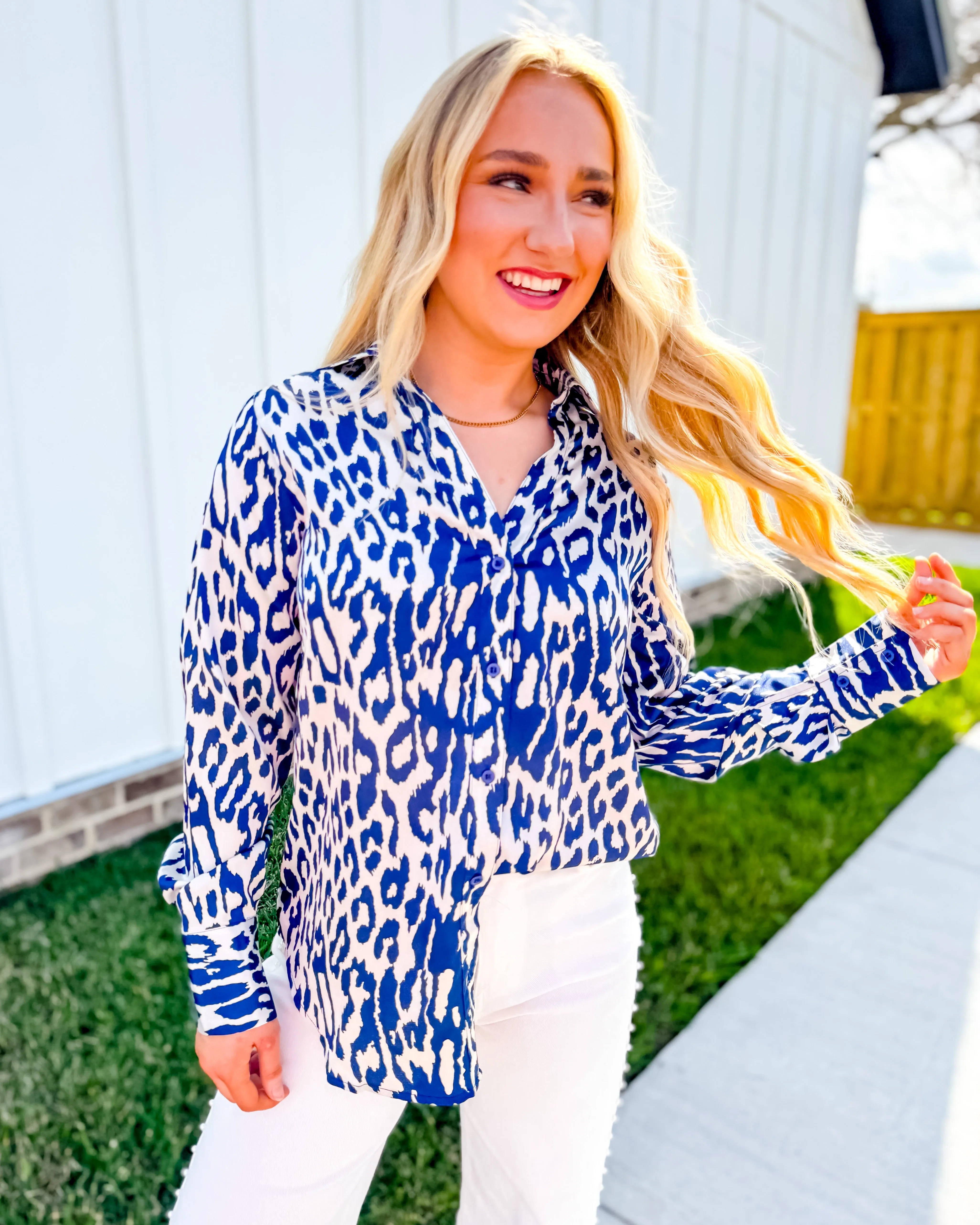 Satin Button Down Animal Print Shirt