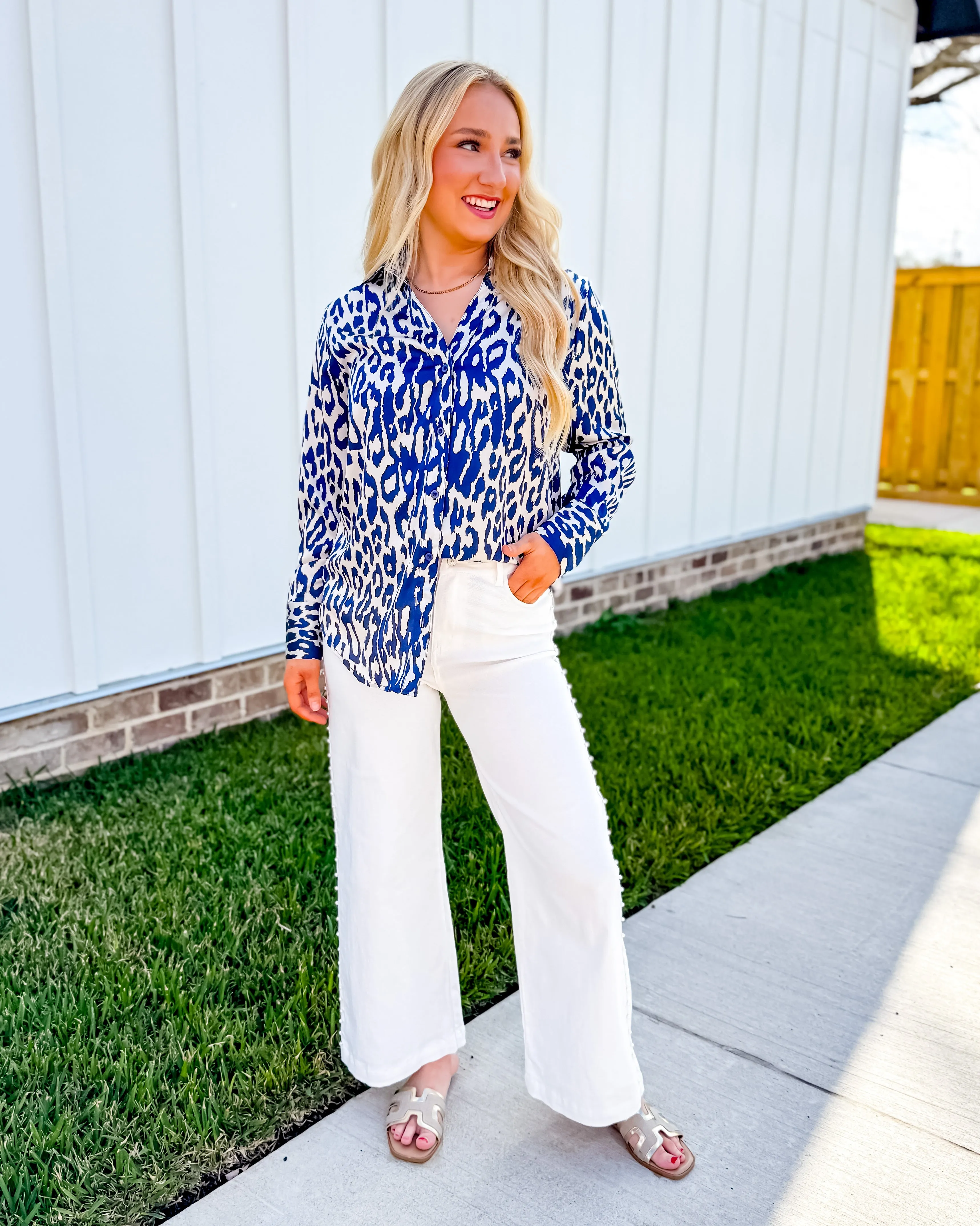 Satin Button Down Animal Print Shirt