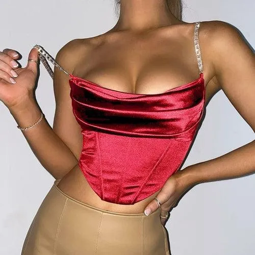 Satin Diamond Straps Corset Top