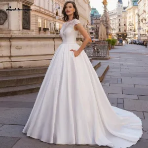 Satin Dress Wedding Gowns Lace Up Back