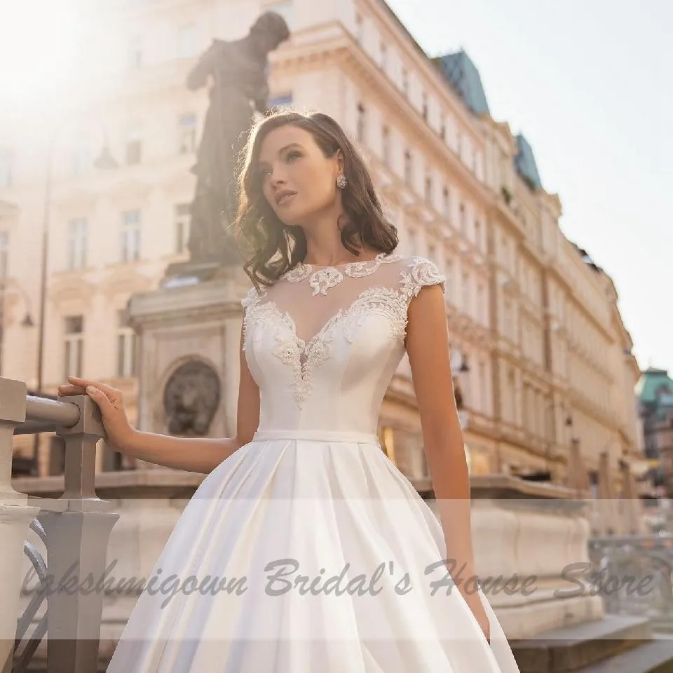Satin Dress Wedding Gowns Lace Up Back