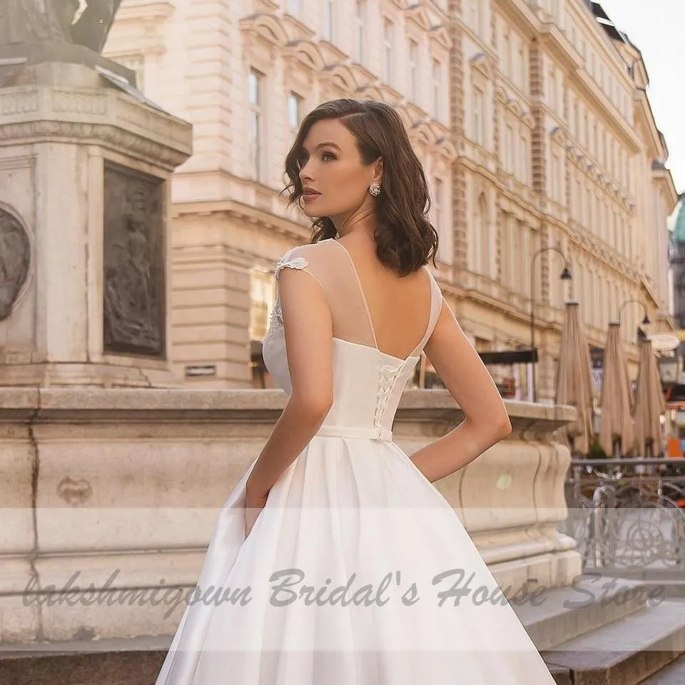 Satin Dress Wedding Gowns Lace Up Back