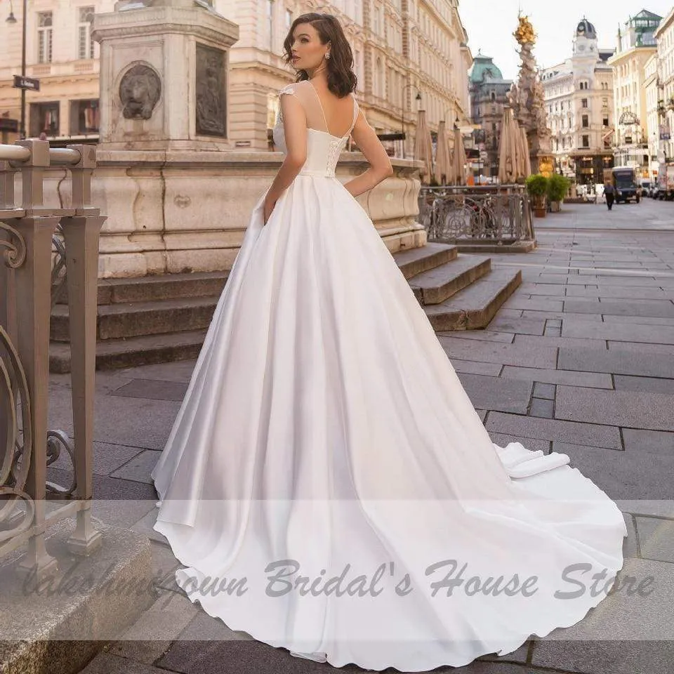 Satin Dress Wedding Gowns Lace Up Back